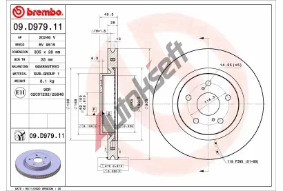 BREMBO Brzdov kotou COATED DISC LINE - 305 mm BRE 09.D979.11, 09.D979.11