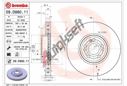 BREMBO Brzdov kotou COATED DISC LINE - 330 mm BRE 09.D980.11, 09.D980.11