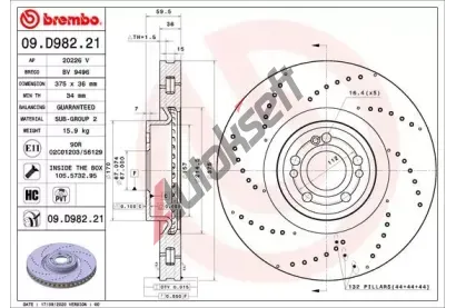 BREMBO Brzdov kotou COATED DISC LINE - 375 mm BRE 09.D982.21, 09.D982.21