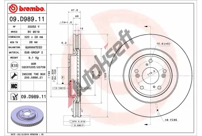 BREMBO Brzdov kotou COATED DISC LINE - 320 mm BRE 09.D989.11, 09.D989.11
