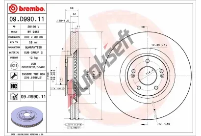 BREMBO Brzdov kotou COATED DISC LINE - 340 mm BRE 09.D990.11, 09.D990.11