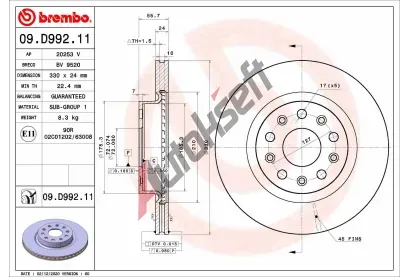 BREMBO Brzdov kotou COATED DISC LINE - 330 mm BRE 09.D992.11, 09.D992.11