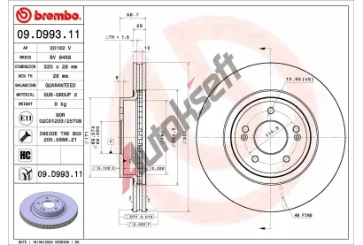 BREMBO Brzdov kotou COATED DISC LINE - 320 mm BRE 09.D993.11, 09.D993.11