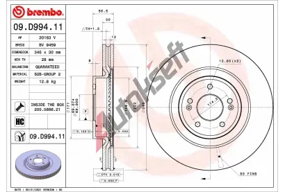 BREMBO Brzdov kotou COATED DISC LINE - 345 mm BRE 09.D994.11, 09.D994.11
