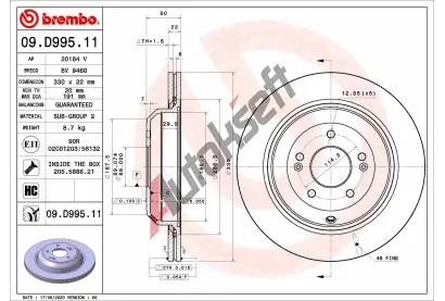 BREMBO Brzdov kotou COATED DISC LINE - 330 mm BRE 09.D995.11, 09.D995.11