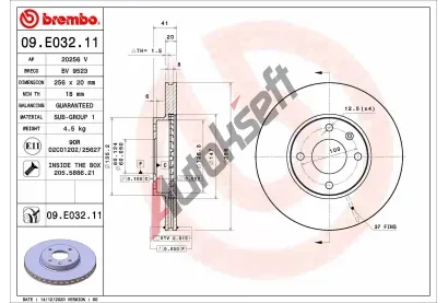 BREMBO Brzdov kotou COATED DISC LINE - 256 mm BRE 09.E032.11, 09.E032.11