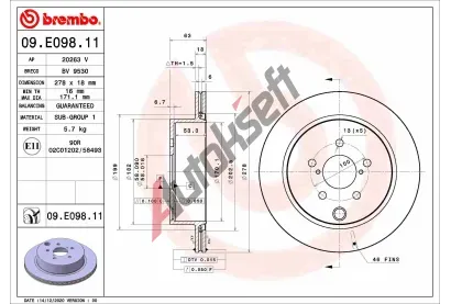 BREMBO Brzdov kotou COATED DISC LINE - 278 mm BRE 09.E098.11, 09.E098.11