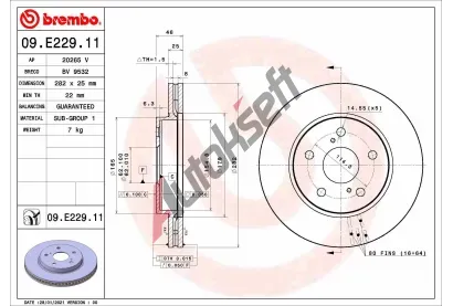 BREMBO Brzdov kotou COATED DISC LINE - 282 mm BRE 09.E229.11, 09.E229.11