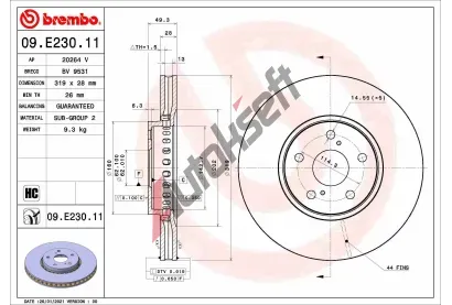 BREMBO Brzdov kotou COATED DISC LINE - 319 mm BRE 09.E230.11, 09.E230.11