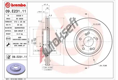 BREMBO Brzdov kotou COATED DISC LINE - 312 mm BRE 09.E231.11, 09.E231.11