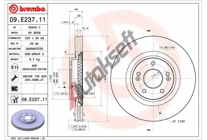 BREMBO Brzdov kotou COATED DISC LINE - 320 mm BRE 09.E237.11, 09.E237.11