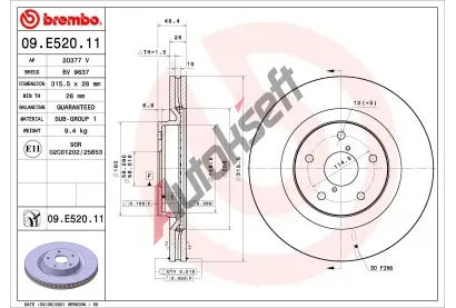 BREMBO Brzdov kotou COATED DISC LINE - 316 mm BRE 09.E520.11, 09.E520.11