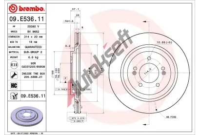 BREMBO Brzdov kotou PRIME LINE - UV Coated - 314 mm BRE 09.E536.11, 09.E536.11