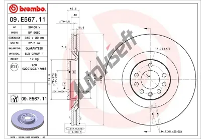 BREMBO Brzdov kotou PRIME LINE - UV Coated - 345 mm BRE 09.E567.11, 09.E567.11