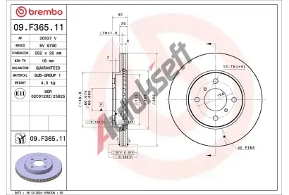 BREMBO Brzdový kotouč PRIME LINE - UV Coated BRE 09.F365.11, 09.F365.11 BREMBO Brzdový kotouč PRIME LINE - UV Coated BRE 09.F365.11, 09.F365.11