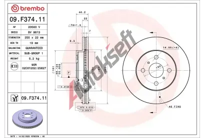 BREMBO Brzdov� kotou� PRIME LINE - UV Coated - 255 mm BRE 09.F374.11, 09.F374.11