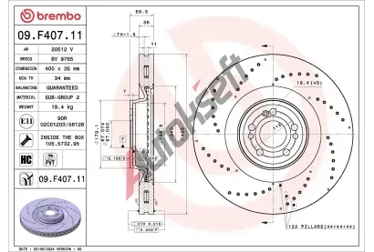 BREMBO Brzdový kotouč PRIME LINE - UV Coated - 400 mm BRE 09.F407.11, 09.F407.11 BREMBO Brzdový kotouč PRIME LINE - UV Coated - 400 mm BRE 09.F407.11, 09.F407.11