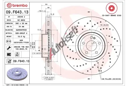 BREMBO Brzdový kotouč PRIME LINE - Co-Cast - 390 mm BRE 09.F643.13, 09.F643.13 BREMBO Brzdový kotouč PRIME LINE - Co-Cast - 390 mm BRE 09.F643.13, 09.F643.13