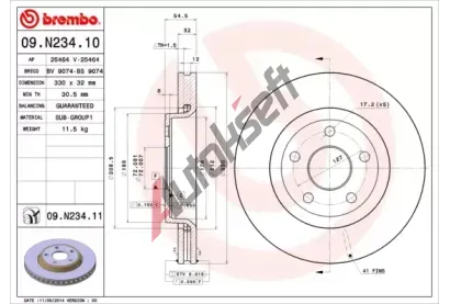 BREMBO Brzdov kotou COATED DISC LINE - 330 mm BRE 09.N234.11, 09.N234.11