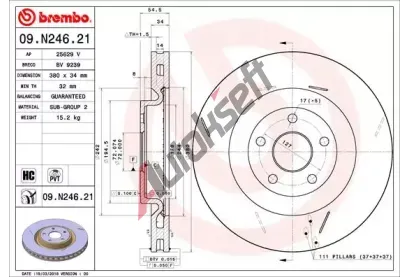 BREMBO Brzdov kotou COATED DISC LINE - 380 mm BRE 09.N246.21, 09.N246.21
