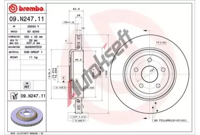 BREMBO Brzdov kotou COATED DISC LINE - 350 mm BRE 09.N247.11, 09.N247.11