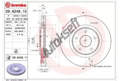 BREMBO Brzdov kotou COATED DISC LINE - 330 mm BRE 09.N248.11, 09.N248.11