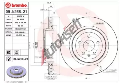 BREMBO Brzdov kotou COATED DISC LINE - 365 mm BRE 09.N266.21, 09.N266.21