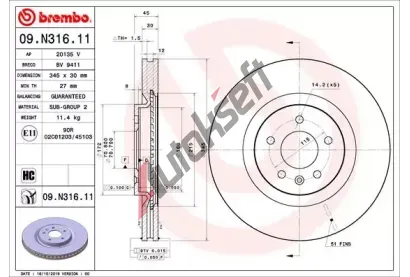BREMBO Brzdov kotou COATED DISC LINE - 345 mm BRE 09.N316.11, 09.N316.11