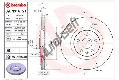 BREMBO Brzdov kotou COATED DISC LINE - 345 mm BRE 09.N316.21, 09.N316.21