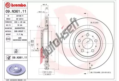 BREMBO Brzdov kotou COATED DISC LINE - 335 mm BRE 09.N361.11, 09.N361.11