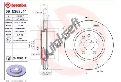 BREMBO Brzdov kotou COATED DISC LINE - 315 mm BRE 09.N363.11, 09.N363.11