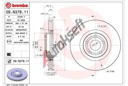 BREMBO Brzdov kotou COATED DISC LINE - 308 mm BRE 09.N378.11, 09.N378.11