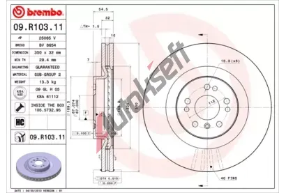 BREMBO Brzdov kotou COATED DISC LINE - 350 mm BRE 09.R103.11, 09.R103.11