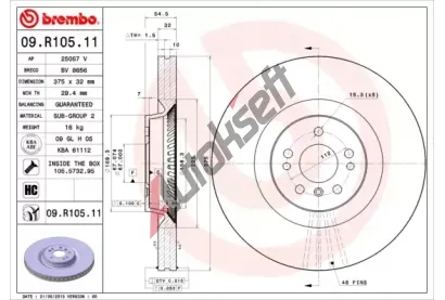 BREMBO Brzdov kotou COATED DISC LINE - 375 mm BRE 09.R105.11, 09.R105.11