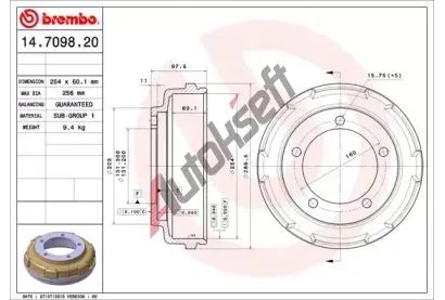 BREMBO Brzdov buben - 254 mm BRE 14.7098.20, 14.7098.20