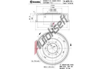 BREMBO Brzdov buben - 295 mm BRE 14.A676.10, 14.A676.10