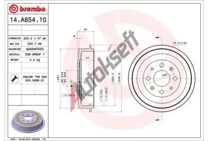 BREMBO Brzdov buben - 203 mm BRE 14.A854.10, 14.A854.10