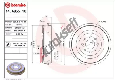 BREMBO Brzdov buben - 228 mm BRE 14.A855.10, 14.A855.10