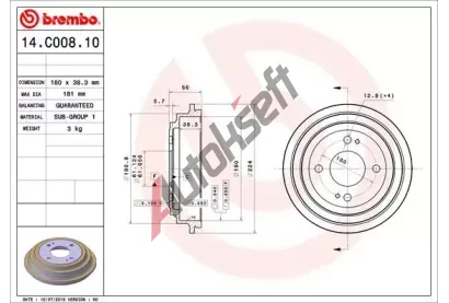 BREMBO Brzdov buben - 180 mm BRE 14.C008.10, 14.C008.10