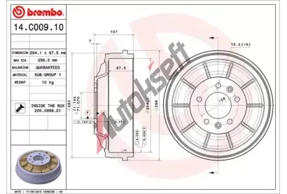 BREMBO Brzdov buben - 254 mm BRE 14.C009.10, 14.C009.10