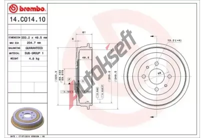 BREMBO Brzdov buben - 203 mm BRE 14.C014.10, 14.C014.10