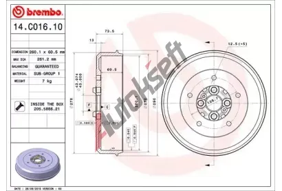 BREMBO Brzdov buben - 260 mm BRE 14.C016.10, 14.C016.10