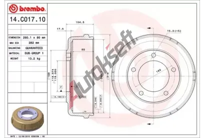 BREMBO Brzdov buben - 280 mm BRE 14.C017.10, 14.C017.10