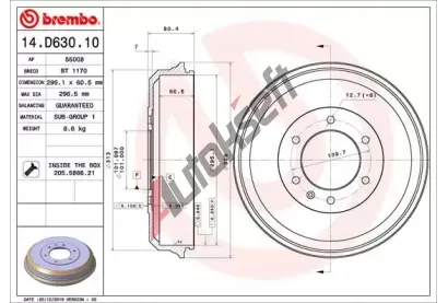 BREMBO Brzdov buben - 295 mm BRE 14.D630.10, 14.D630.10