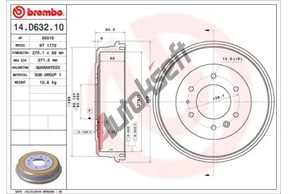 BREMBO Brzdov buben - 270 mm BRE 14.D632.10, 14.D632.10