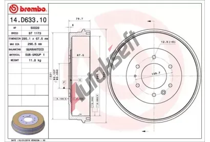 BREMBO Brzdov buben - 295 mm BRE 14.D633.10, 14.D633.10