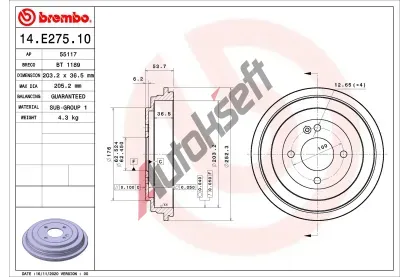 BREMBO Brzdov buben BRE 14.E275.10, 14.E275.10