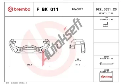 BREMBO Sada držáků brzdových třmenů BRE FBK011, F BK 011 BREMBO Sada držáků brzdových třmenů BRE FBK011, F BK 011