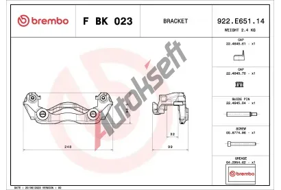 BREMBO Sada držáků brzdových třmenů PRIME LINE BRE FBK023, F BK 023  BREMBO Sada držáků brzdových třmenů PRIME LINE BRE FBK023, F BK 023
