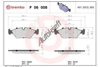 BREMBO Sada brzdových destiček BRE P06008, P 06 008 BREMBO Sada brzdových destiček BRE P06008, P 06 008